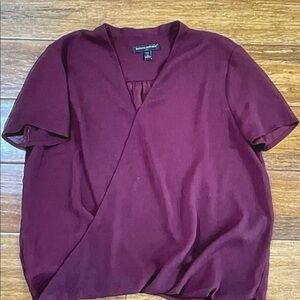 Ann Taylor Wine-Red Short Sleeve Wrap Blouse